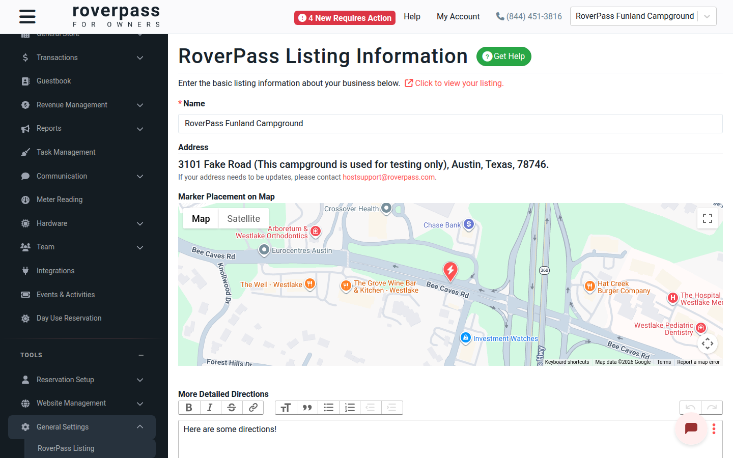 Sidebar with RoverPass Listing highlighted